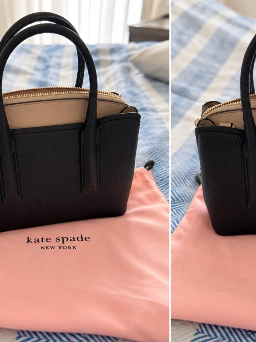 Kate Spade Black Taupe Pebbled Leather Mini Satchel Handbag + Dust Bag